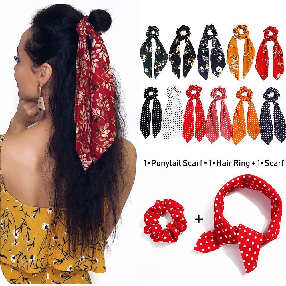 MELODG Dây Cột Tóc Ruy Băng Thắt Nơ In Họa Tiết Phong Cách Boho