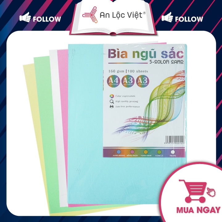 Bìa Màu Ngũ Sắc khổ A3 100 tờ - Định lượng 160 gsm