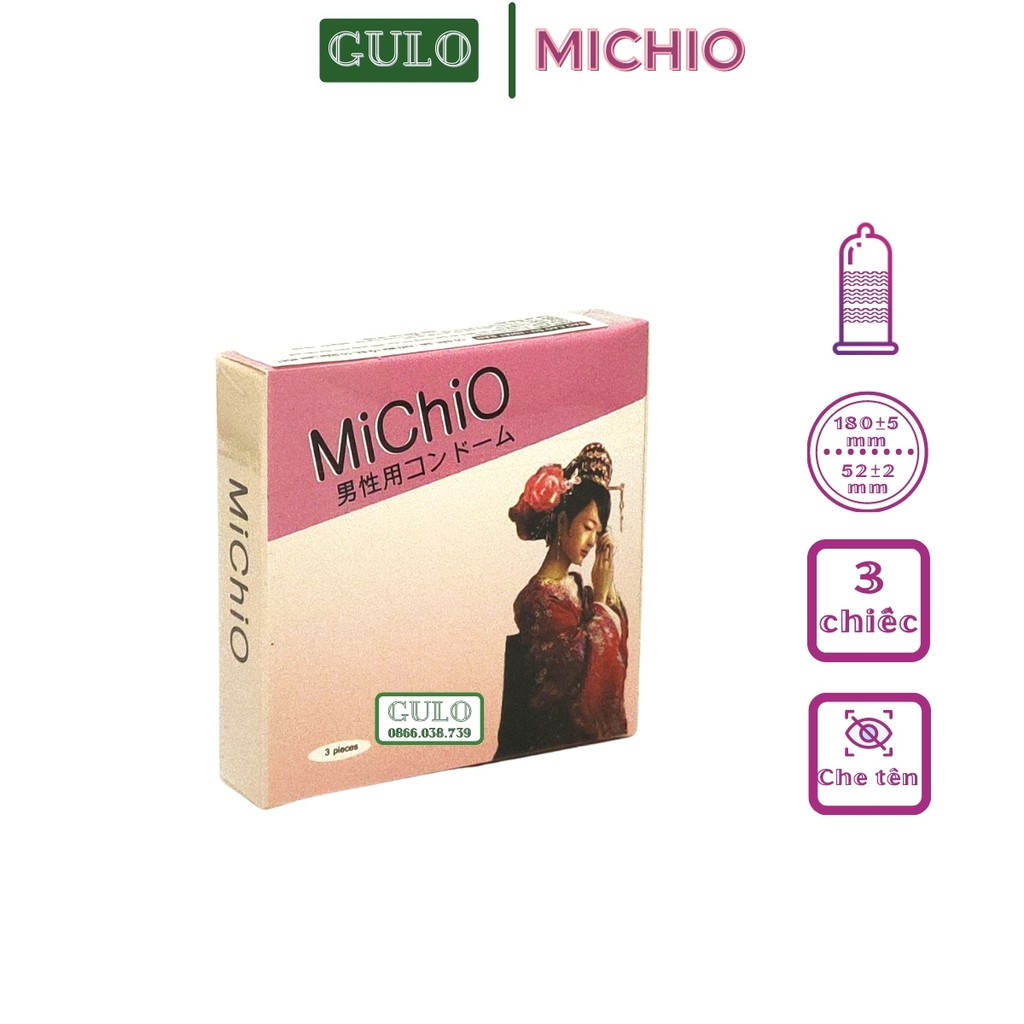 Bao Cao Su Siêu Mỏng Michio có Gân bao quanh thân, size nhỏ 49 mmm - Hộp 3 chiếc