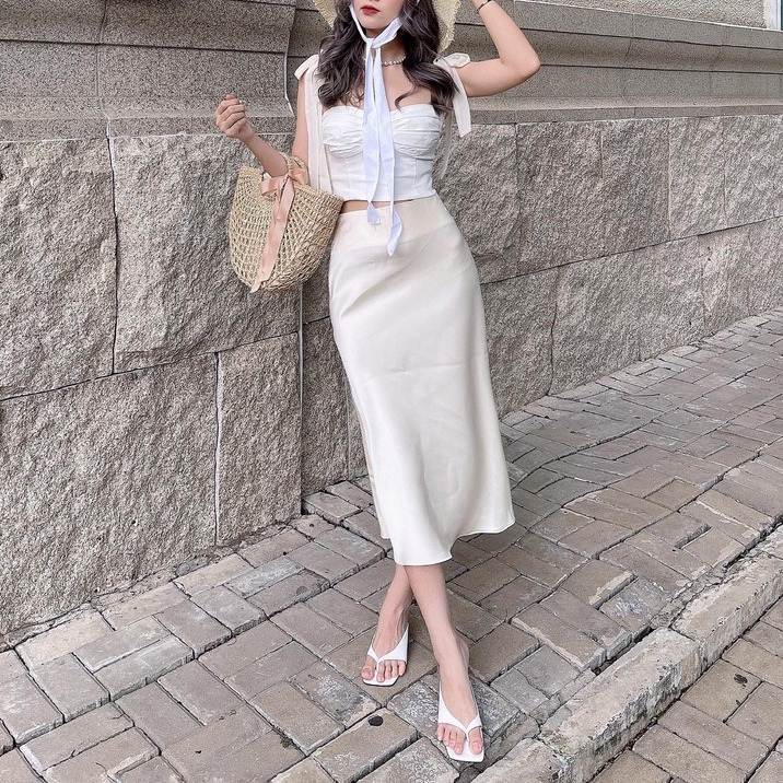 25 STUDIO Chân váy lụa satin suông dài Satin Skirt
