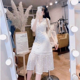 Đầm Ôm Body⚡️FREESHIP⚡️ Đuôi Cá Cổ V Dáng Dài Đính Hạt Xinh Xắn