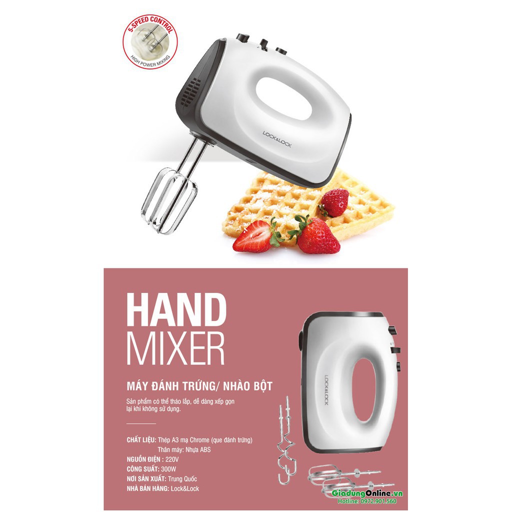 Máy Trộn Bột - Máy Đánh Trứng Lock&Lock Hand Mixer EJM501BLK 300W