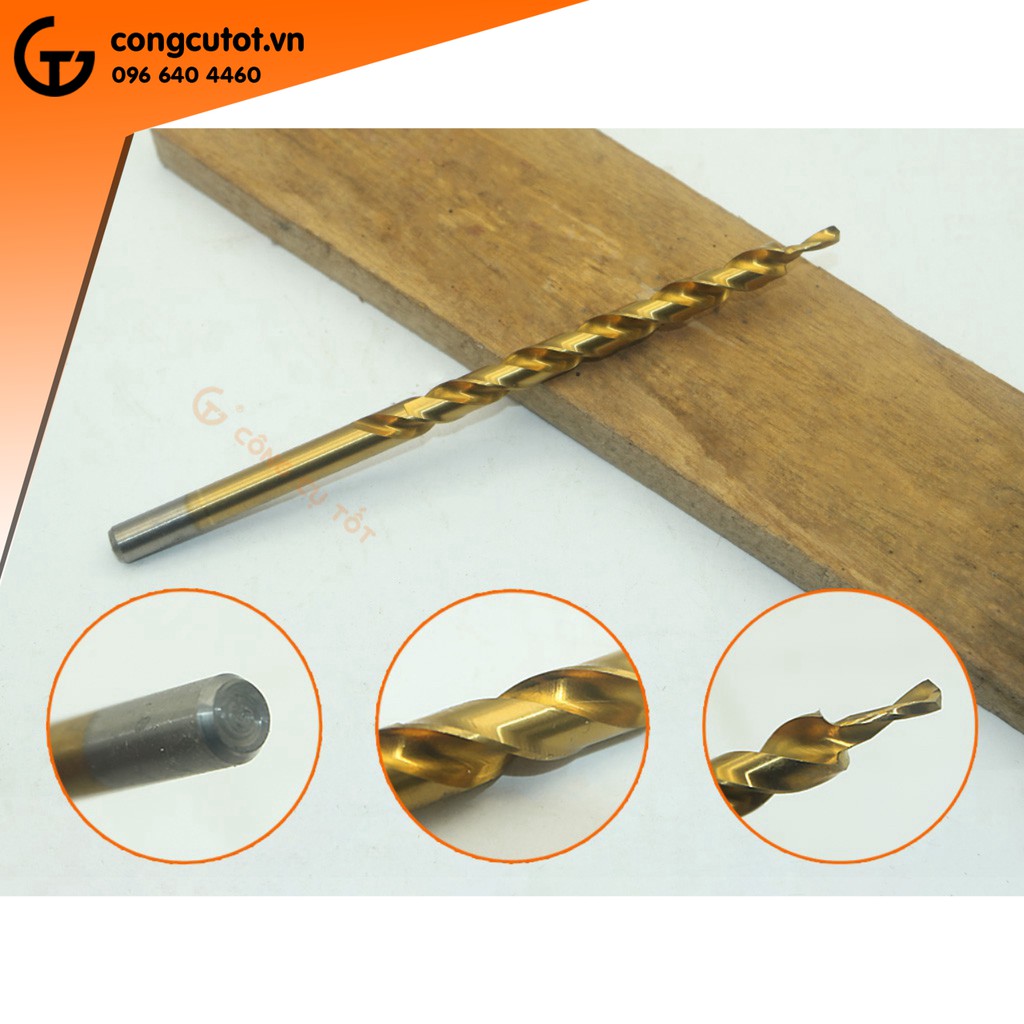 Mũi khoan xiên gỗ 9.0 x 180mm phủ Titanium chuôi tròn