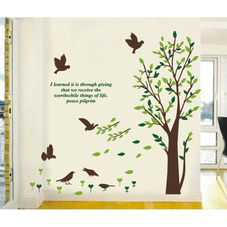 Decal dán tường decal trang trí cây xanh lá BINBIN PK140 (Có keo sẵn)