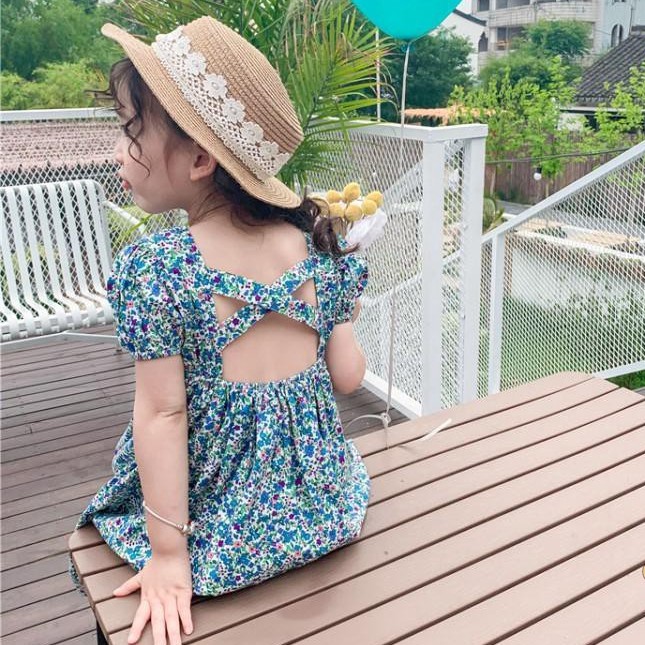 Đầm in họa tiết hoa phong cách Hàn Quốc nhỏ nhắn đáng yêu thời trang mùa hè cho bé gái