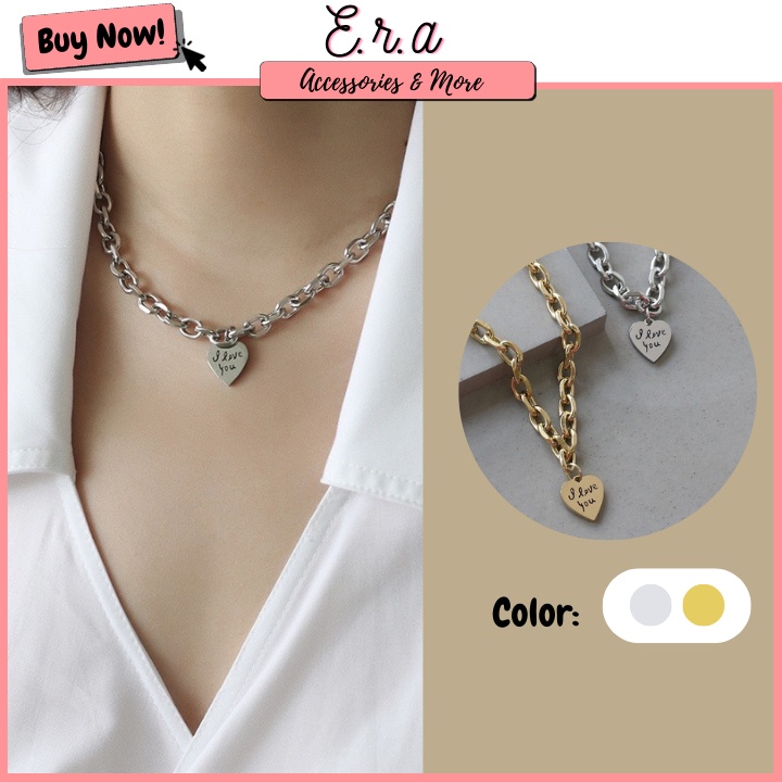 Dây Chuyền Titan Nữ Dây Xích Mặt I Love U ERASHOP 079986 - Cá Tính, Cool Ngầu, Phụ Kiện Giá Rẻ
