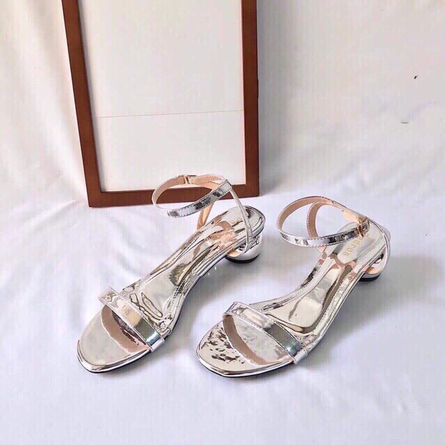 [Free ship đơn 99k] Giày sandal gót tròn 3p  quai mảnh da bóng đơn giản tiện dụng