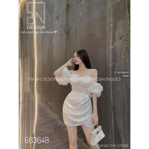 Đầm body tà đắp chéo cúp ngực đính hoa nổi rớt vai có lót quần trong!!!
