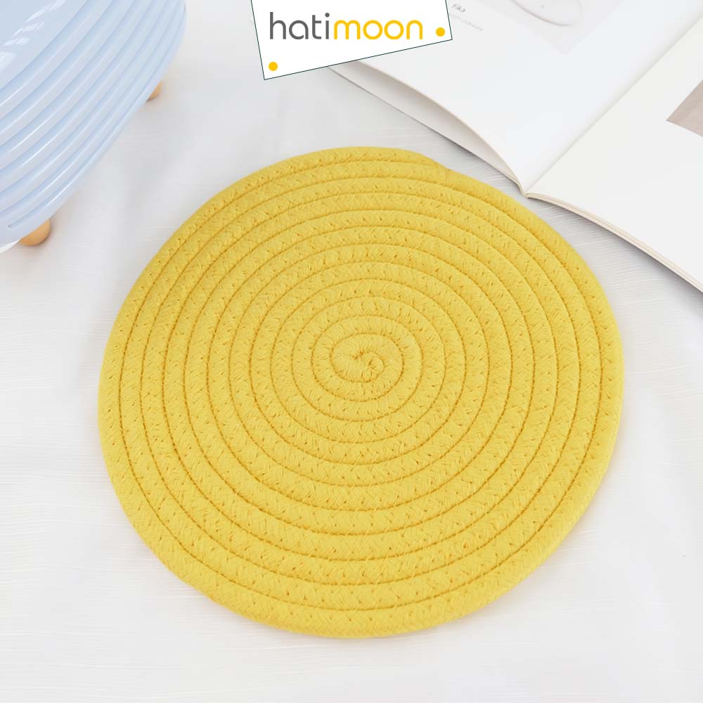 Tấm lót decor, tấm lót ấm trà, đế lót nồi, đĩa sợi vải màu đậm 24cm, 30cm - Hatimoon