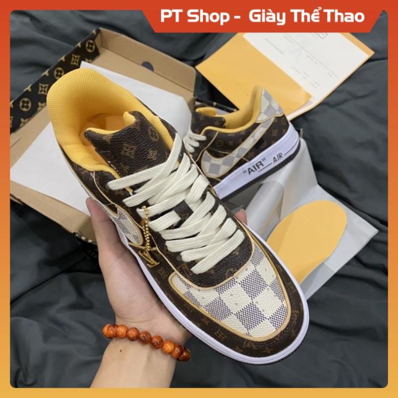 [FreeShip - Hàng Loại A] Giày thể thao AF1 LV Da Nâu Trắng, Giầy Air Force 1 Low Lv nam nữ học sinh fulll phụ kiện