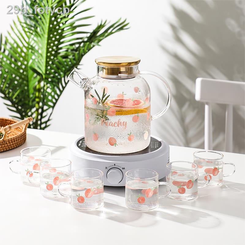 29b_fotvcpBình sức khỏe màu hồng thủy tinh gia đình đun sôi điện hoa trà trái cây ấm nước bếp gốm b