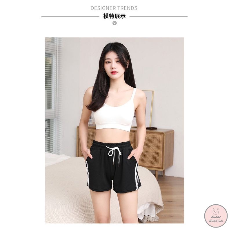 [Gấu Nhiệt Đới] Quần Short Nữ Vải Nỉ Viền Sọc Freesize Full 3 Màu Đen/Hồng/Xanh/Tím