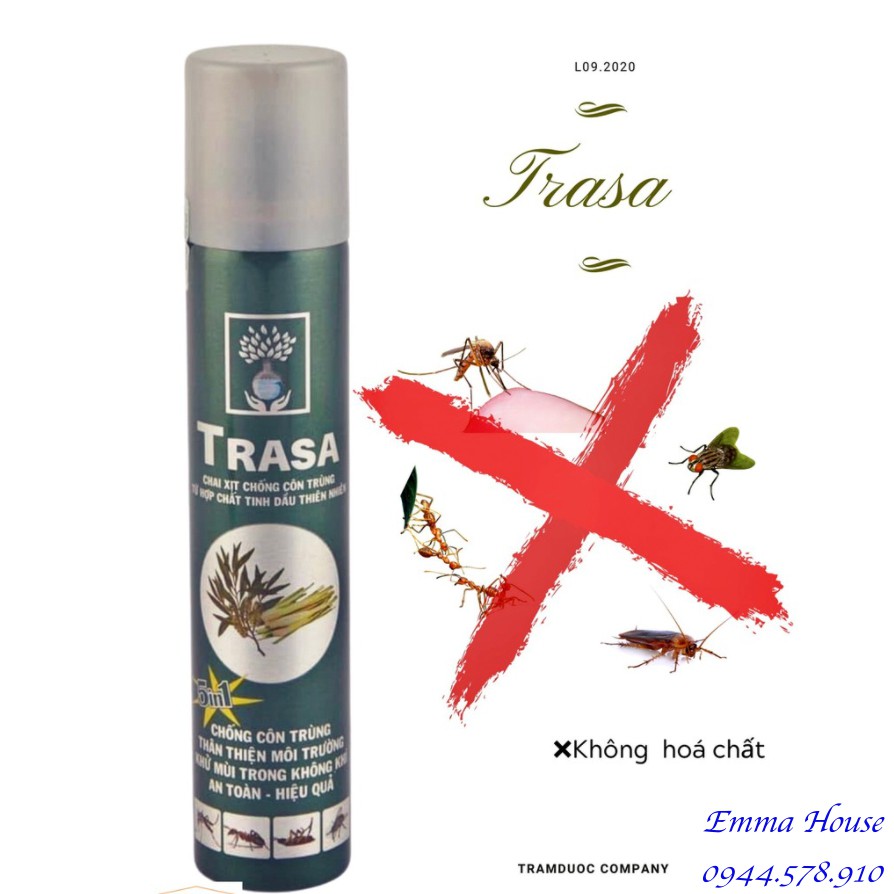 [Mã Hoàn Xu 50K] Xịt chống muỗi/côn trùng tinh dầu tự nhiên Trasa - Công ty Tràm Dược - Đại lý chính thức