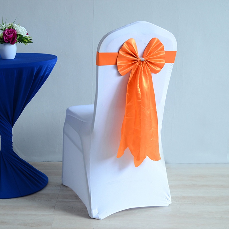 Dây Ruy Băng Thắt Nơ Đuôi Dài Bằng Satin Đính Đá Trang Trí Ghế Ngồi Tiệc Cưới