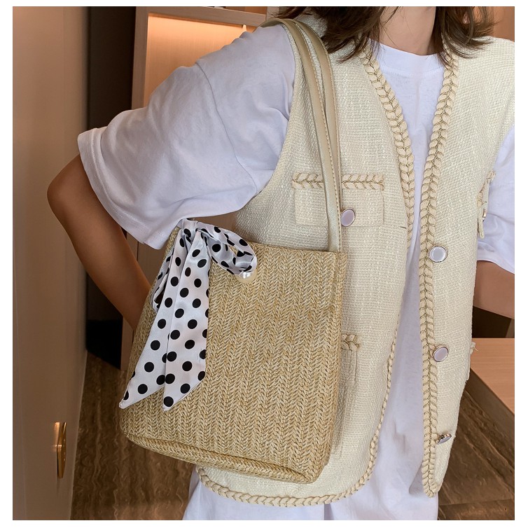 Túi Cói nữ đi biển Form vuông chấm bi ba màu siêu xinh Hàn quốc mới nhất 2021 T3B | BigBuy360 - bigbuy360.vn