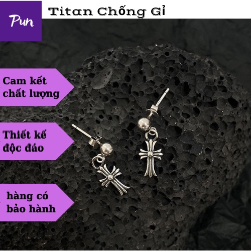 Khuyên tai nam nữ phong cách hàn quốc hình chữ thập Punstore màu bạc Titan chống rỉ - HT Chrome Heart