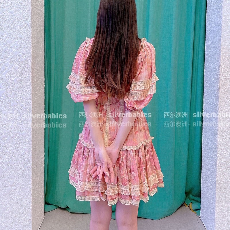 Đầm công chúa dáng xoè tay bồng tone màu hồng ngọt ngào thương hiệu Zimmermann cao cấp