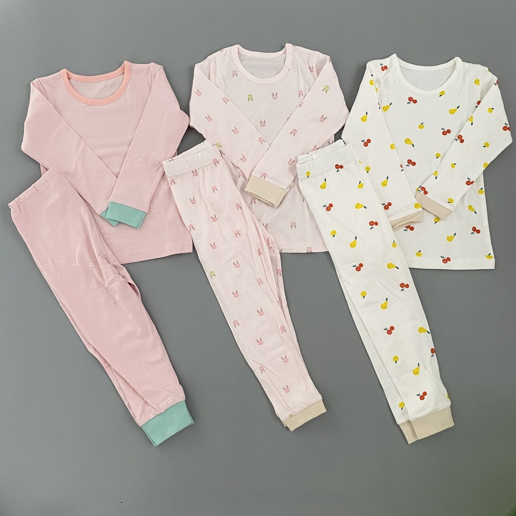 [Size 90-100] Set bộ dài xuất Hàn cho bé gái họa tiết đơn giản, dễ thương