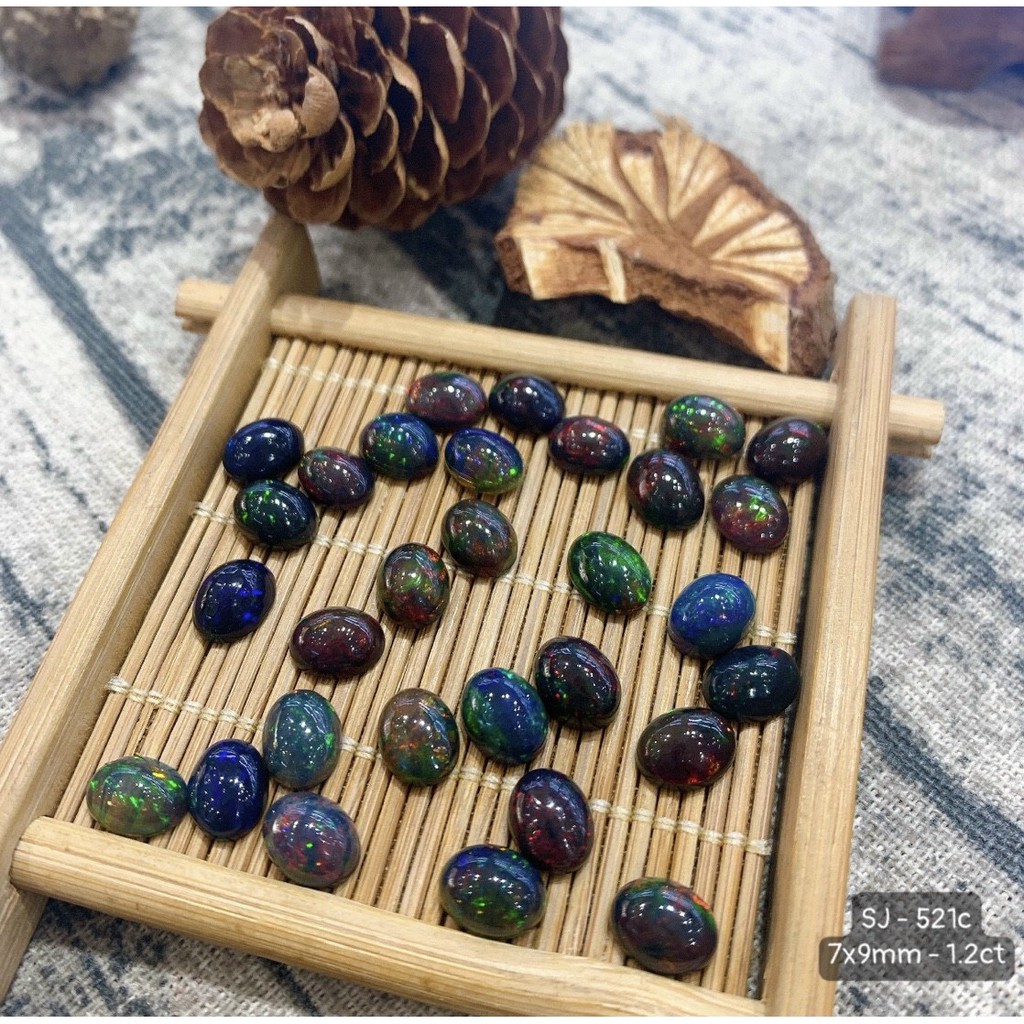 Mặt Opal Oval Xanh Đen Ánh 7 Sắc Cầu Vòng Cỡ Trung Size 9*11 - 8*10 - 7*9mm
