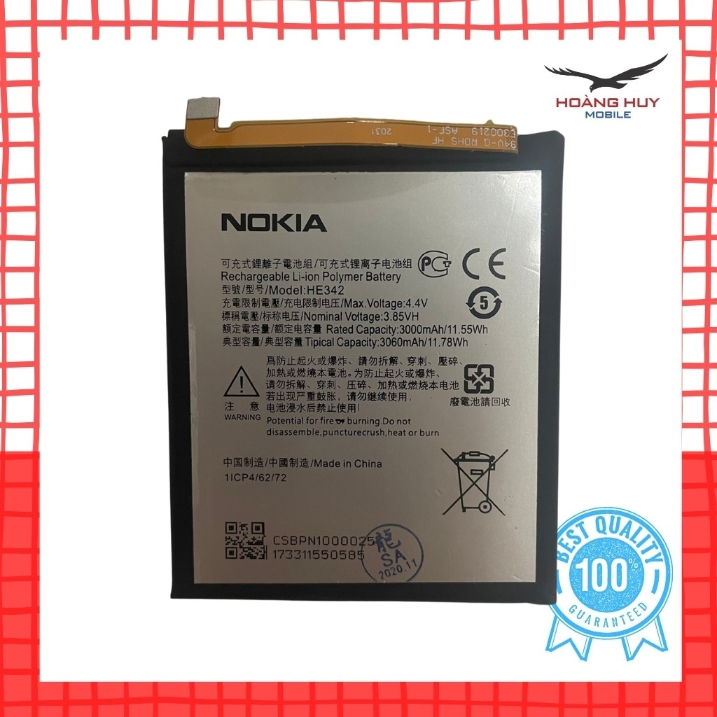 Pin Nokia X5 / Nokia 5.1 Plus / Nokia X6 / Nokia 6.1 Plus HE342 Dung Lượng 3060mAh Hàng Zin Nhập Khẩu Bảo Hành 6 Tháng