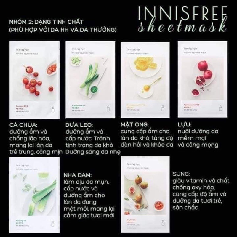 giá sỉ Mặt Nạ Innisfree 18 Vị _ Mặt Nạ Giấy My Real Squeeze Mask (Được Chọn Vị)