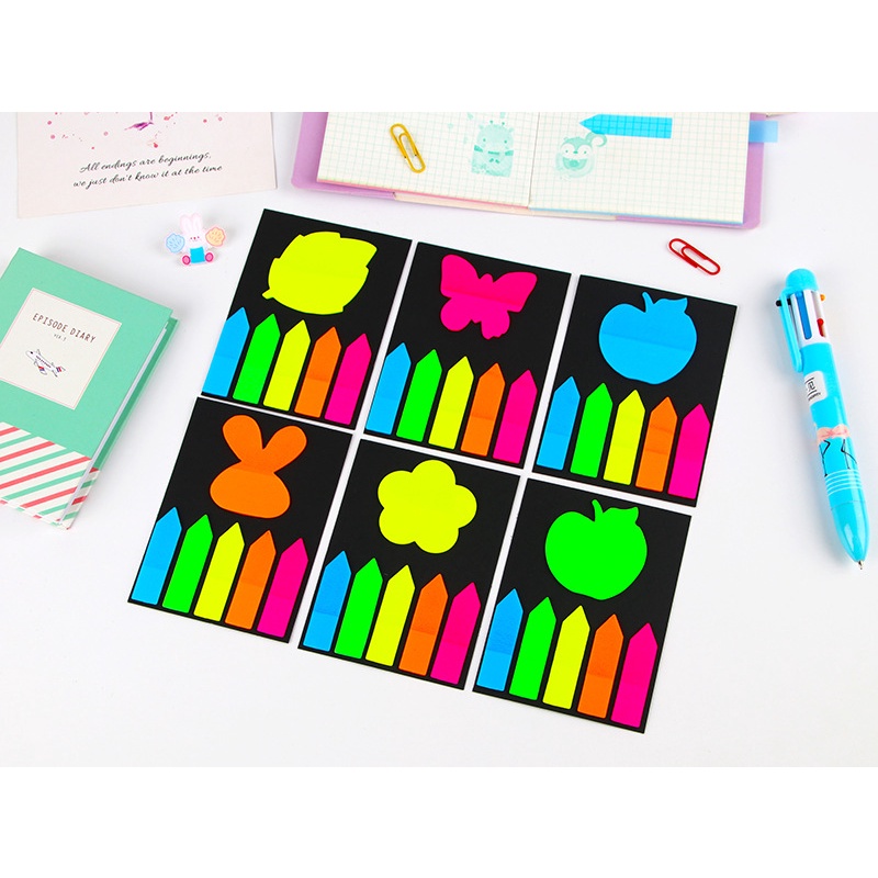 Giấy Ghi Chú Dạ Quang Hình Lá Cờ Mũi Tên Nhiều Màu Sắc Dùng Đánh Dấu Trang Sách [Nhiều Kiểu Dáng] An Toàn Loại Bỏ Sạch Sẽ