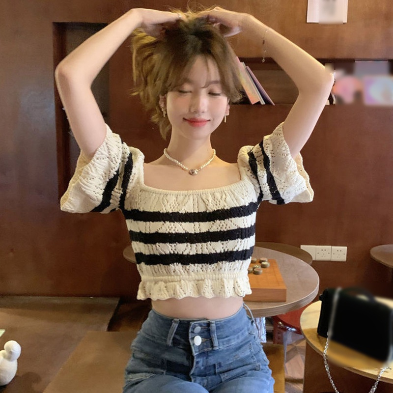 Áo Thun Tay Ngắn Họa Tiết Kẻ Sọc Thời Trang Sành Điệu Cho Nữ