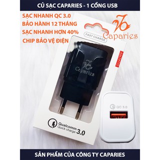 CỦ Sạc CAPARIES Quick Charge 3.0 Siêu Bền 1 USB - Chống Nóng, Đúc Nguyên Khối, Sạc Nhanh 3.0 Thương Hiệu CAPARIES