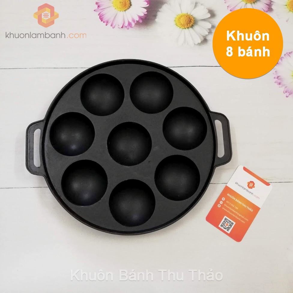 Khuôn Bánh Khọt Chống Dính 8 Lỗ 23cm (Nắp inox)