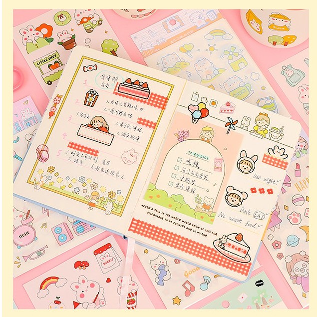 Sticke Hoạt Hình Nhật Bản Dễ Thương. 1 Set 4 MIẾNG &lt; 36 STICKER &gt; Màu Paste