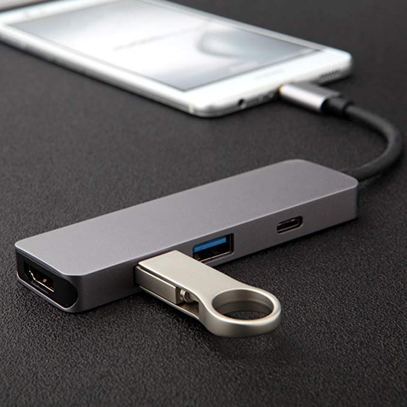 Hub USB 3.1 Type-C sang HDMI 4K Thunderbolt 3 USB C tương thích với đầu đọc Usb3.0 TF SD