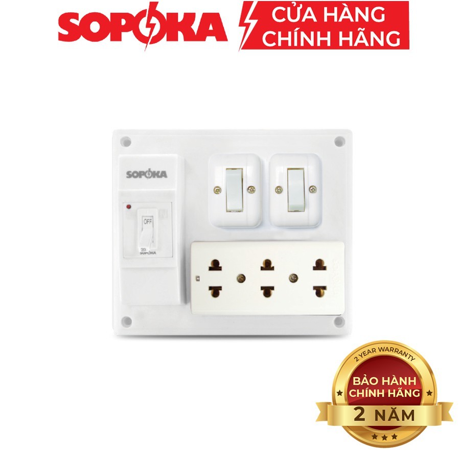 Bảng điện nổi SOPOKA BN21 3 ổ cắm, 2 công tắc,1 cầu giao