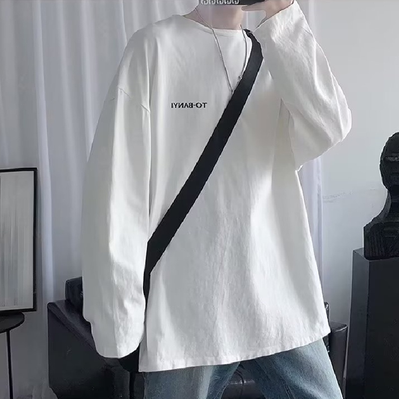 Áo Thun Tay Dài Cổ Tròn Dáng Rộng In Chữ Cỡ Lớn M-5XL Phong Cách Hip Hop Đường Phố Hàn Quốc Thời Trang Cho Nam