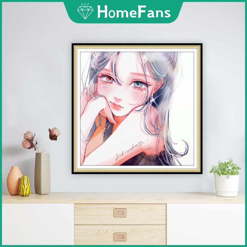 Bộ Tranh Đính Đá 5D Tự Làm 30x30cm / 40x40cm / 50x50cm Hình Cô Gái Xinh Đẹp