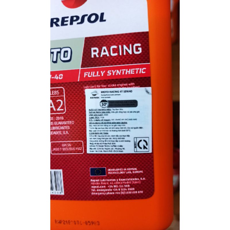 Nhớt Repsol Racing 10w40 Full Tổng Hợp - 1 lít - Mới nhất 2021