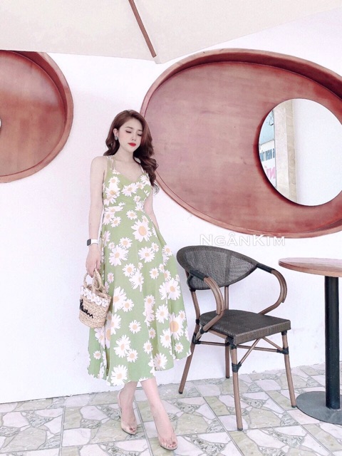 Đầm dạo phố hoa cúc có mút ngực