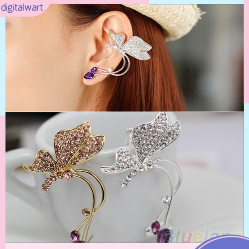 Hoa tai dạng kẹp hình bướm đính pha lê sang trọng cho nữ