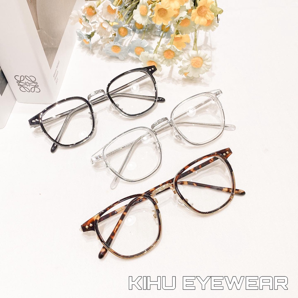 Gọng kính kim loại KIHUEYEWEAR chống ánh sáng xanh kiểu vuông cao cấp màu sắc thời trang giả cận K 9056