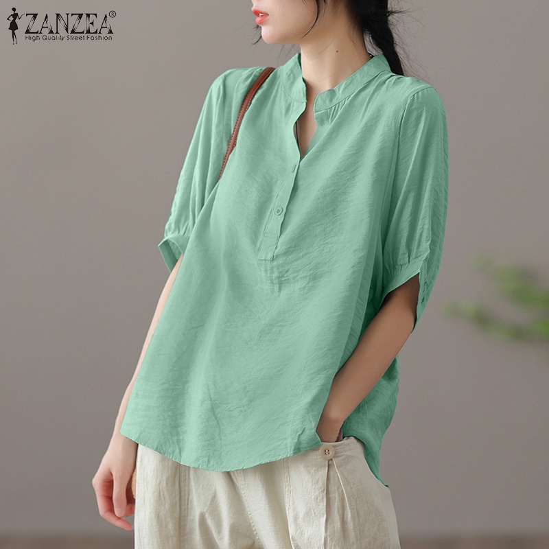 Áo sơ mi Zanzea tay lửng cổ chữ V thời trang dành cho nữ