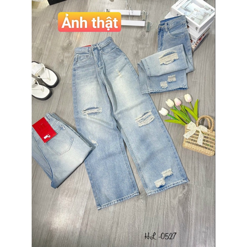 [ FreeShip ] Quần jean ống rộng lưng cao mẫu mới hottrend - Quần bò rách kiểu chất jean mềm fom chuẩn đẹp