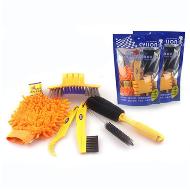 Bộ vệ sinh xe đạp - xe máy đa năng 7 món (6 dụng cụ rửa xe + bàn chải sên)