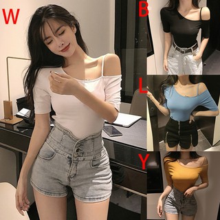🍋Áo Thun Tay Ngắn Lệch Vai Thời Trang Dành Cho Nữ