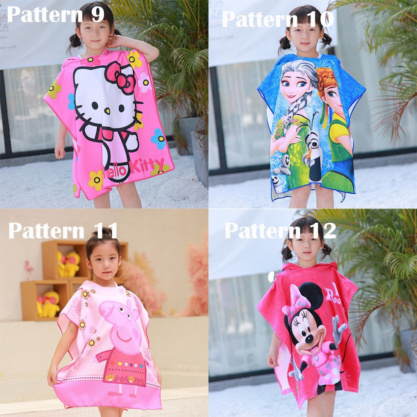 Áo Choàng Tắm Có Nón In Hình Hoạt Hình Công Chúa Băng Giá Hello Kitty Dành Cho Bé Gái