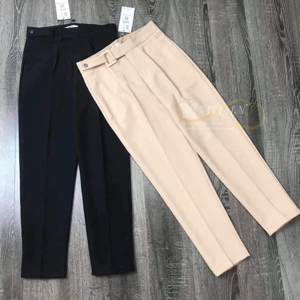 Quần Baggy [Giá Hủy Diệt]  Quần Vải Nữ Cạp Cao, Đai Vuông, Cúc Lệch, Form Đẹp Từng Đường Kim Mũi Chỉ, Siêu Sang