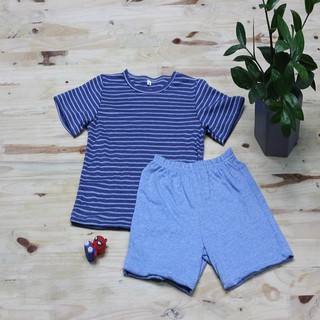 Bộ quần áo cộc tay mùa hè chất liệu cotton kẻ cho bé trai 1 đến 6 tuổi