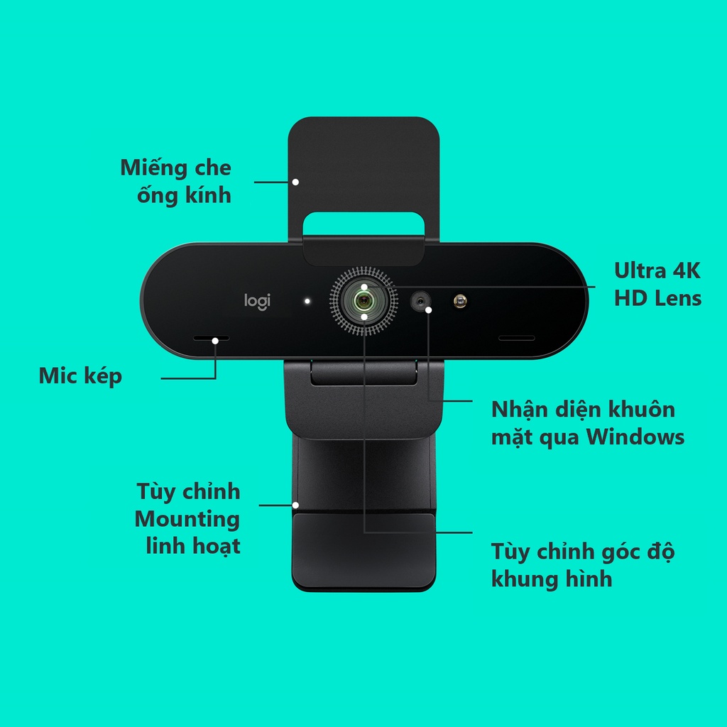 Webcam Logitech Brio 4K Stream  – 90FPS tự động chỉnh sáng & lấy nét, mic kép giảm ồn, góc rộng 90o, zoom 5x