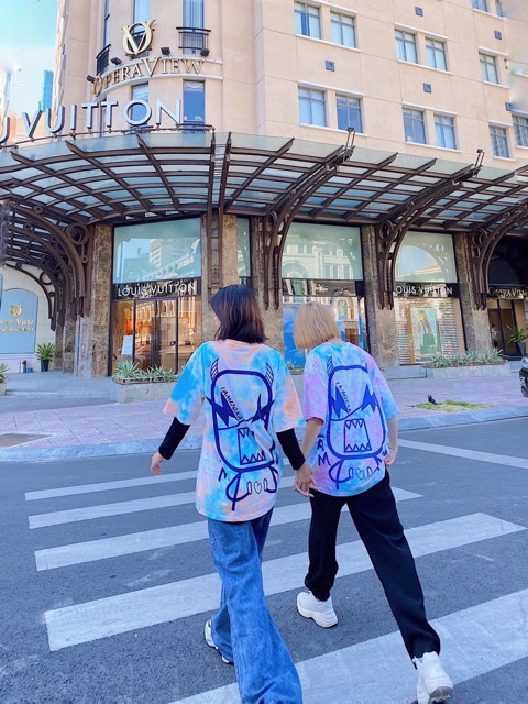 Áo Thun TieDye Tay Lửng Unisex Hình in Cao Cấp Ảnh+Clip Thật
