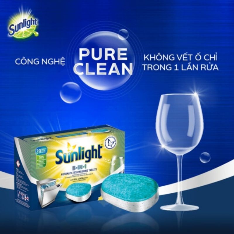 Viên rửa chén bát sunlight 5 in 1 - 1 hộp 28 viên