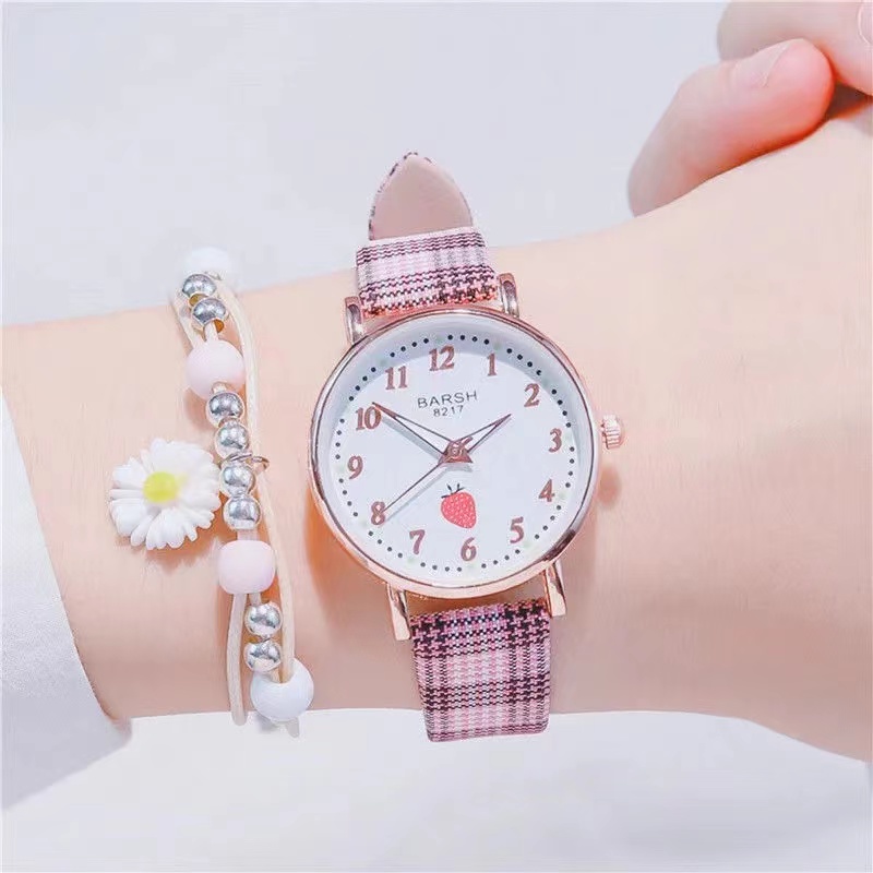 Đồng hồ nữ chống thấm nước họa tiết caro màu dạ quang phong cách hàn quốc