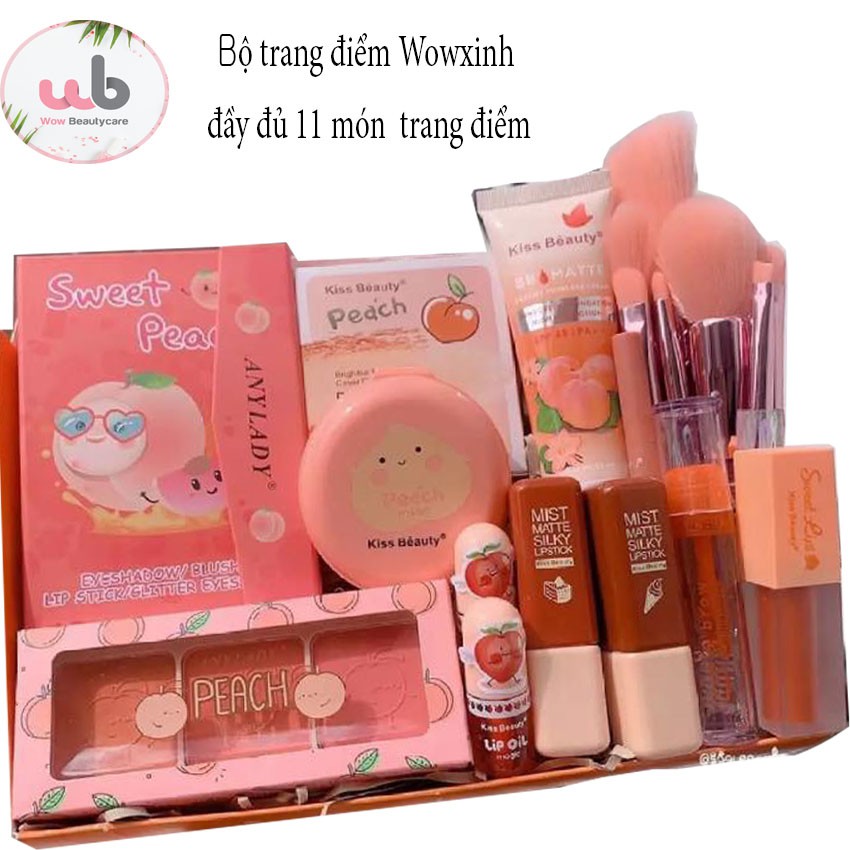 Combo 2 Bộ trang điểm 12 món makeup đầy đủ  Kissbeauty [hàng chính hãng] Tone cam đào siêu xinh,nhìn là mê ngay.